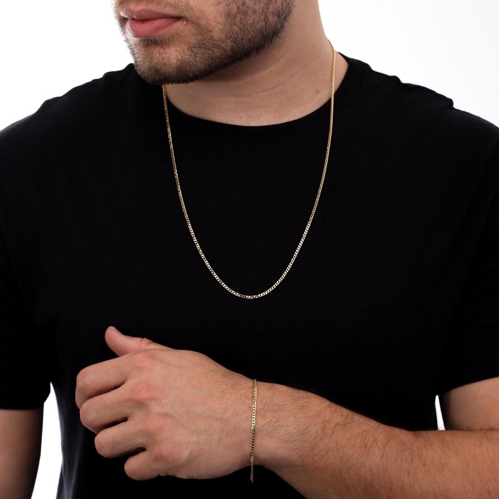 Kit Corrente e Pulseira Masculina Elo Grumet Banhados A Ouro 18k 60cm