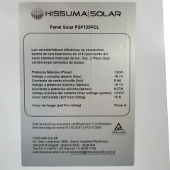 Panel solar policristalino 120W HISSUMA 14V - HISSUMA MATERIALES