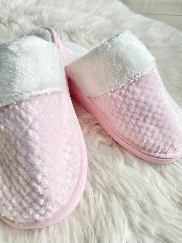 Pantuflas Peluche Cerrada Rosa C/ Natural