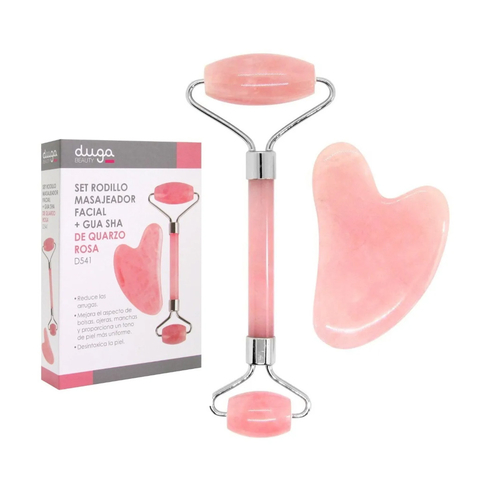 Rullo Per Massaggio E Gua Sha Autentici In Quarzo Rosa 100% Naturale - Massaggiatore Viso Anti-invecchiamento - Foto 2