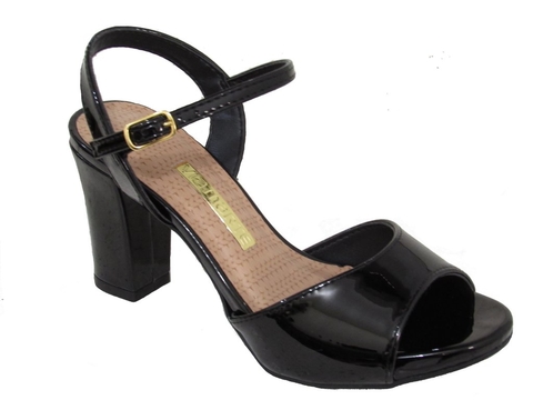 Sandália Feminina Salto Grosso Via Marte Verniz Preto