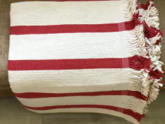Manta de algodón - crudo c/ raya roja - comprar online