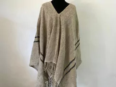 Poncho de lana clásico - arpillera 2 rayas negras