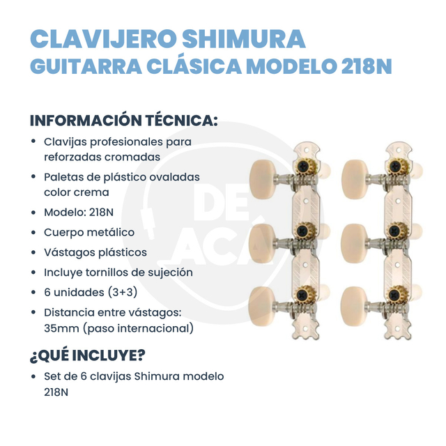 Clavijero Guitarra Clasica Criolla Shimura 35mm Cromado 218N