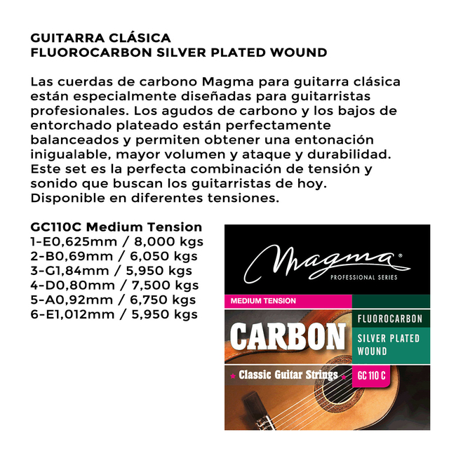 Encordado Magma para Guitarra Clásica Criolla Carbono Medium Tension