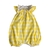 Macacão bebê curto, estampa Vichy ou xadrez Amarelo, com abotoamento frontal e abertura entre as perninhas e, fechamento com botões - em algodão pima peruano