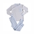 Pijama Infantil de Algodão Pima Peruano com blusa branca e detalhes vichy celeste e calça com punho vichy celeste 