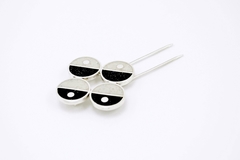 Broche de Plata 925 - Diseño Geométrico Moderno - Blanco y Negro - buy online