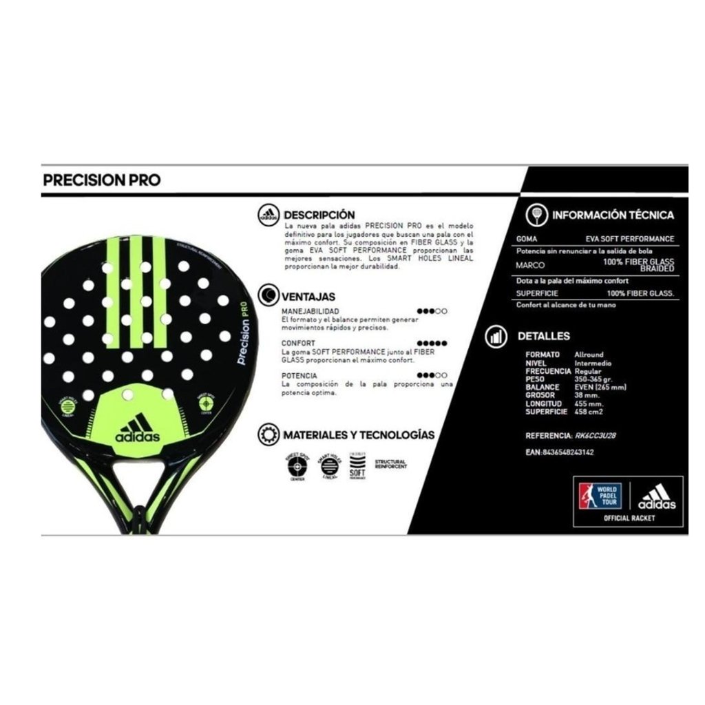 Paleta Padel Adidas Precision Pro Paddle Importada
