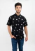 Camisa Corte Clasico Cuello Mao Negro Flores Blancas