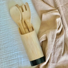 Porta utensilios de bamboo con 4 utensilios