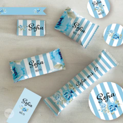 Kit imprimible rayas flores azules tukit - comprar online