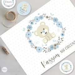 Kit imprimible oso osito flores celestes tukit