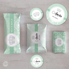Kit imprimible coronita plata textura verde tukit - comprar online