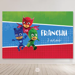banner decorativo pj mask, fondo de mesa pjmask, pjmask party bundle, pj mask