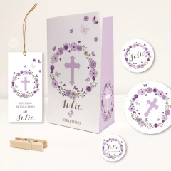 Kit imprimible bautismo comunión flores lilas mariposas tukit Kit imprimible bautismo comunión flores lilas mariposas tukit