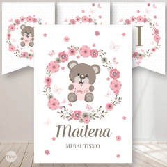 Kit imprimible oso osito flores rosas tukit - comprar online