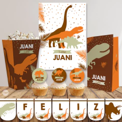 kit imprimible dinosaurios colores tierra, terra, dinosaur, cumpleaños con dinosaurios silueta