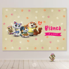 Bunting banner rectangular digital imprimible backdrop 44 gatos cats tukit - comprar online