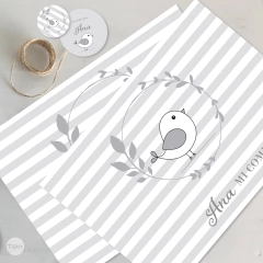Kit imprimible pajarito gris blanco comunion bautismo tukit - tienda online
