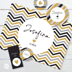 Kit imprimible rayas glitter dorado negro tukit