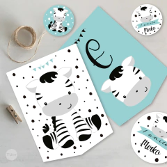 Kit imprimible cebra zebra negro aguamarina candy bar tukit - comprar online