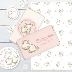 Kit imprimible hipopotamo acuarela flores rosas - tienda online