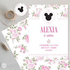 Kit imprimible minnie florcitas rosas candy bar tukit - tienda online