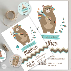 Kit imprimible animalitos del bosque oso bear tribal tipi candy bar tukit