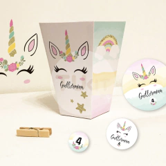 Kit imprimible unicornio acuarelas rosa verde amarillo candy bar tukit - comprar online