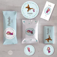 Kit imprimible cumpleaños masha y el oso celeste candy bar tukit en internet