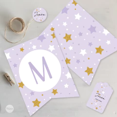 Kit imprimible estrellas dorado lila tukit - tienda online