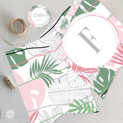 Kit Imprimible hojas leaves verde rosa trama tukit - tienda online