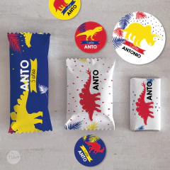 Kit imprimible dinosaurios silueta colores primarios candy bar - comprar online