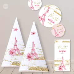 Kit imprimible paris flores rosas dorado candy bar tukit - comprar online