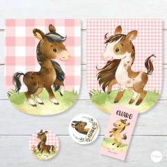 Kit imprimible caballos acuarelas rosa tukit - comprar online