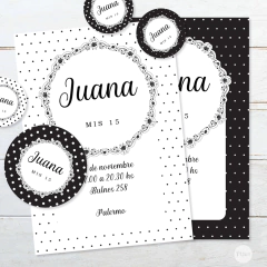 Kit imprimible wedding rayas lunares blanco negro 15 años - comprar online