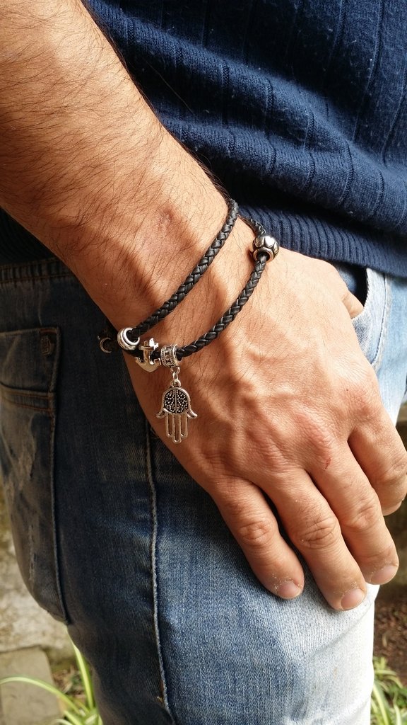 pulseira de couro masculina pandora