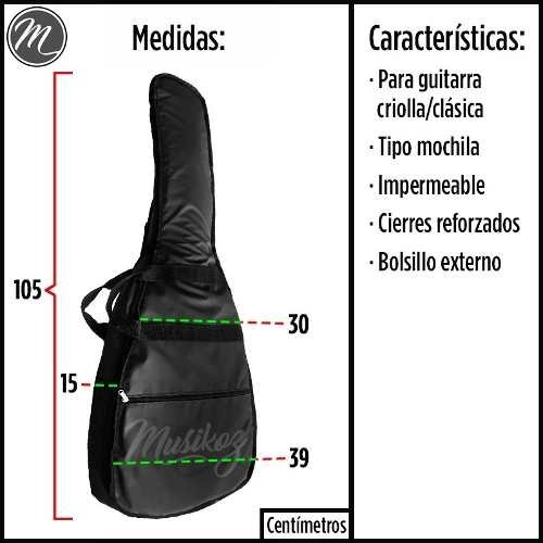 Funda Guitarra Acolchada Mochila Acústica + Afinador Y Puas MKZ