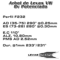 Leva Potenciada Vw Gacel Gol 1.6-2.0 Perfil F232 10.80mm / 290° - comprar online