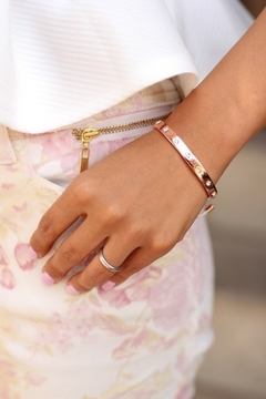 Imagem do Pulseira bracelete titânio banhado ouro rosê cristais Cz