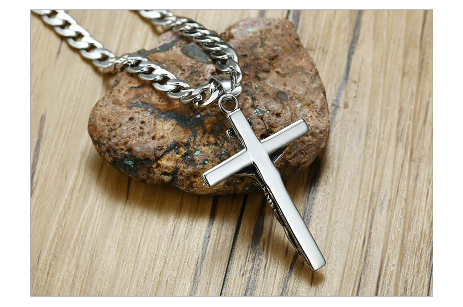 Colar cordão corrente crucifixo cruz Jesus Inri 100% aço