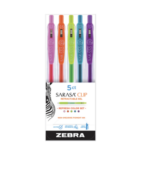 Set 5 Boligrafos Gel Refresh color Sarasa CLIP Zebra
