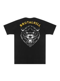 Camiseta estampada com um lobo preto 