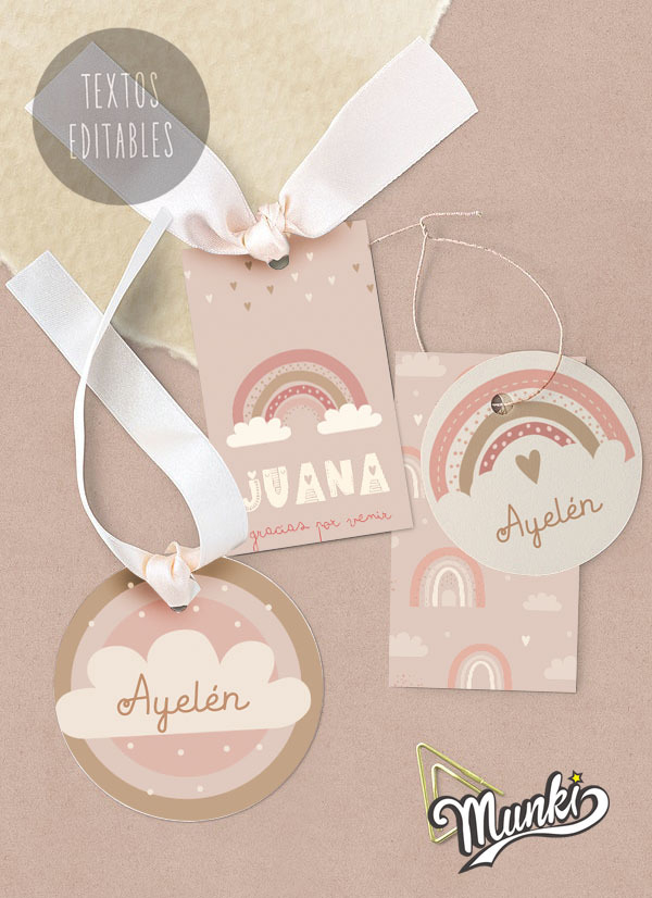 Kit Imprimible Arcoiris Rosa Pastel Pdf Con Textos Editables