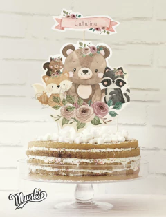 decoración de pastel para torta de cumpleaños animalitos del bosque bebé rosa pastel