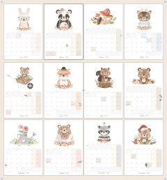 Calendario 2023 PDF Imprimible Animalitos del Bosque Sin feriado - Munki Diseños Imprimibles