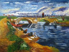 Pintura Óleo Sobre Tela - Ponte com Lavadeiras - Van Gogh - 75X100cm 13G06C0041