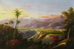 Pintura Óleo Sobre - Vale com Coqueiros e Riacho - Movimento Hudson River - 60x90cm Cod:13g08c0022