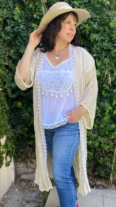 Kimono Natural Puntilla Bordada - tienda online